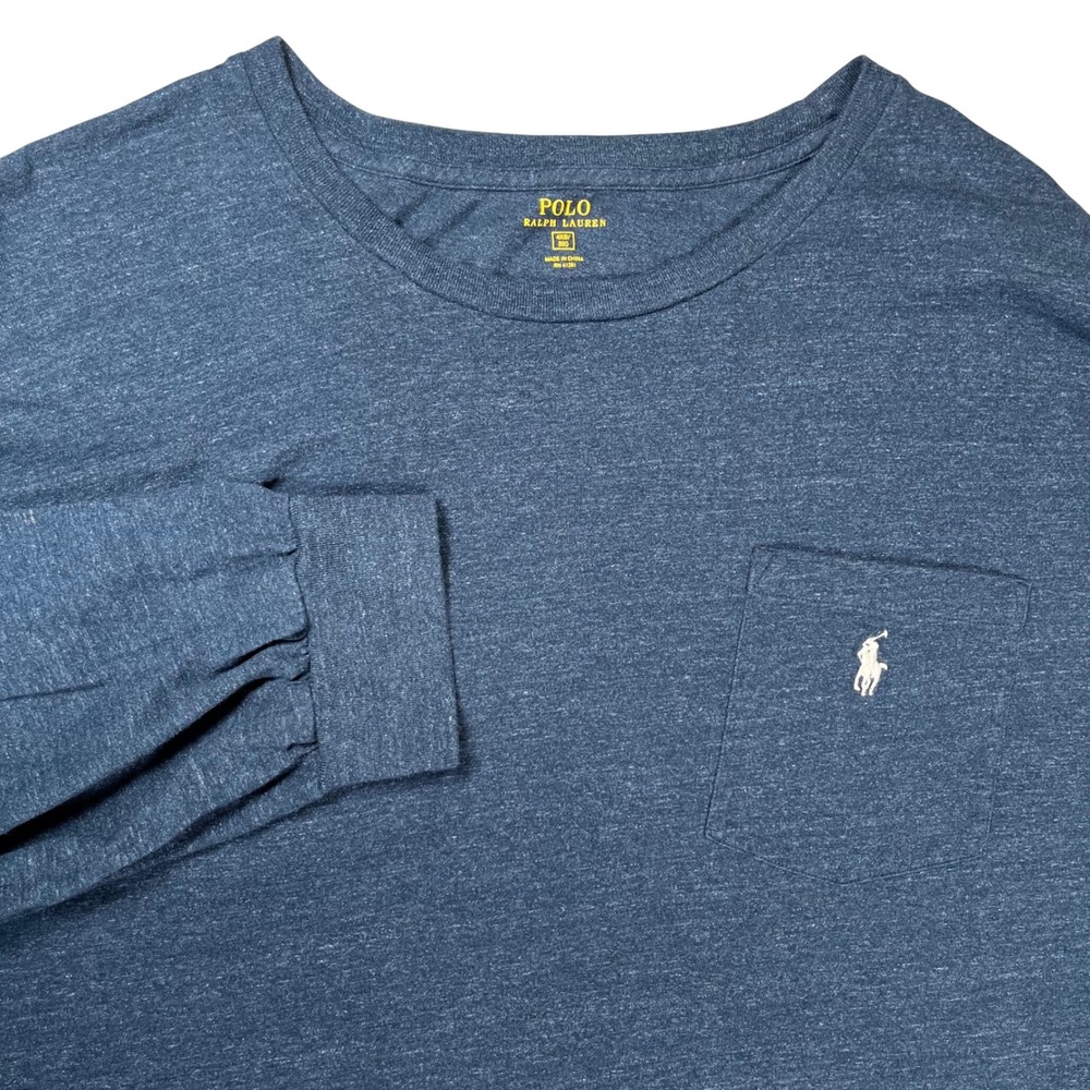 Polo Ralph Lauren Pocket T-Shirt Mens 4XB Blue Long Sleeve Heathered Pony Logo